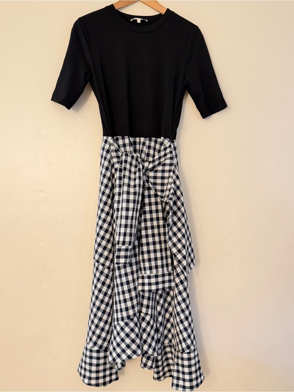 Maje Black and White Gingham High-Low Tie Waist Skirt Size Eu 38 US 6